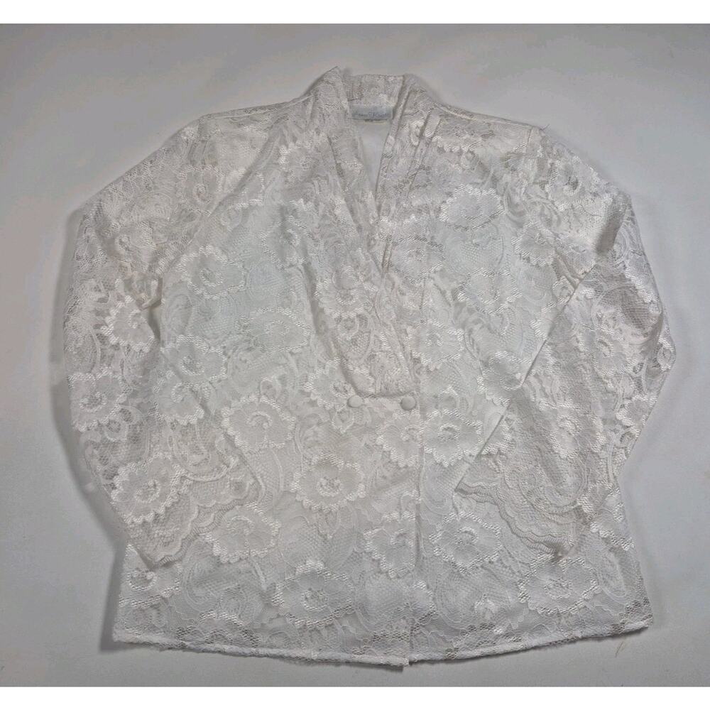 Vintage Anna Kriste Blouse Top Frill Lace White Made In USA Women’s Size 10